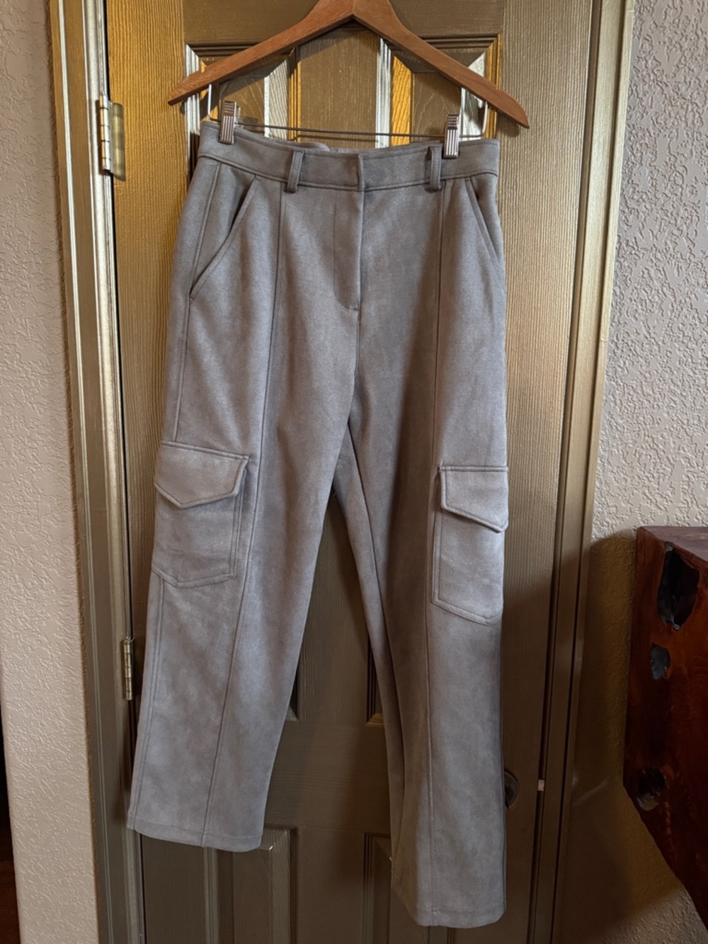 Tan Suede-Look Cargo Pants